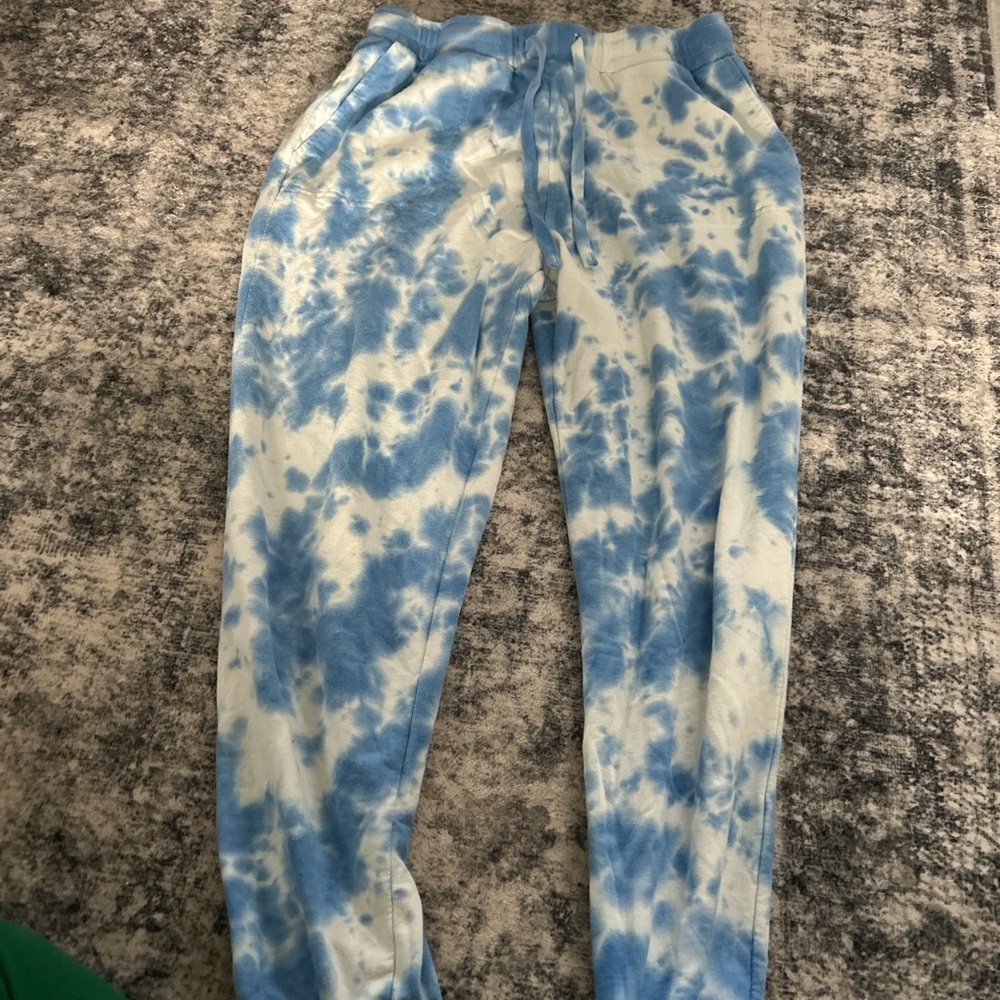 Blue and White Tie-Dye Track Pants with Relaxed Fit